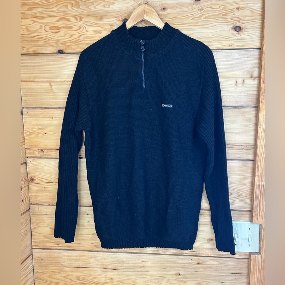 Men's Large Quarter Zip‎ Knit Black Zip-Up Sweater Made in Italy Cotton Quality